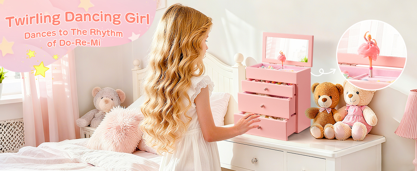 Emfogo 4-Layer Musical Jewelry Box for Girls with Spinning Dancer product details