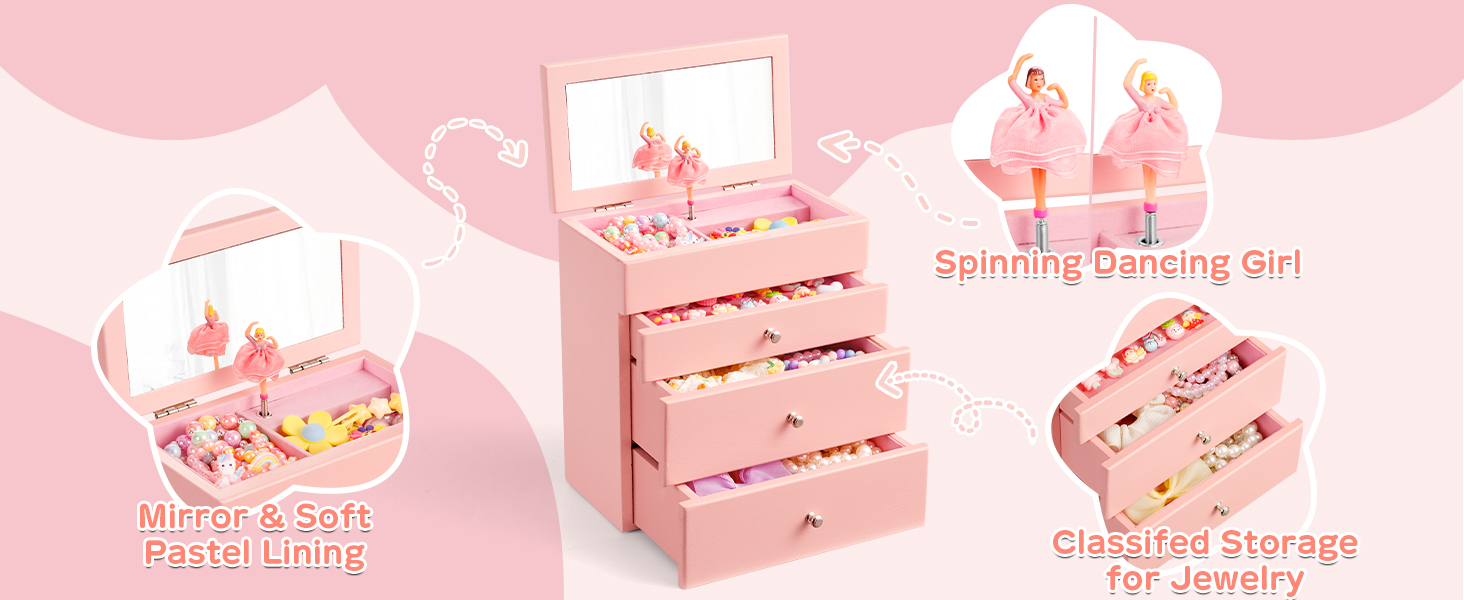 Emfogo 4-Layer Musical Jewelry Box for Girls with Spinning Dancer product details