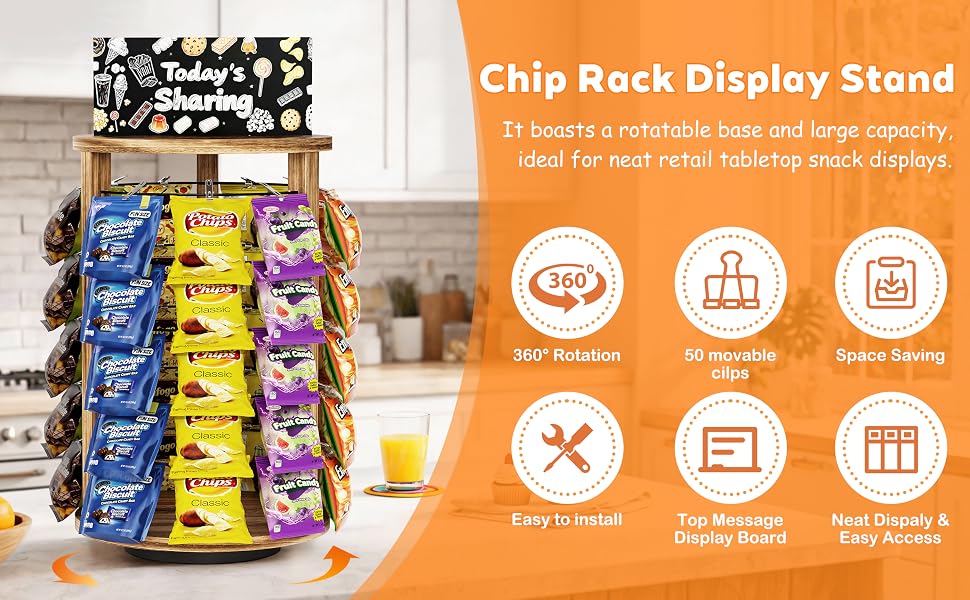 Emfogo 5-Tier Rotating Chip Rack Display Stand with 50 Clips product details