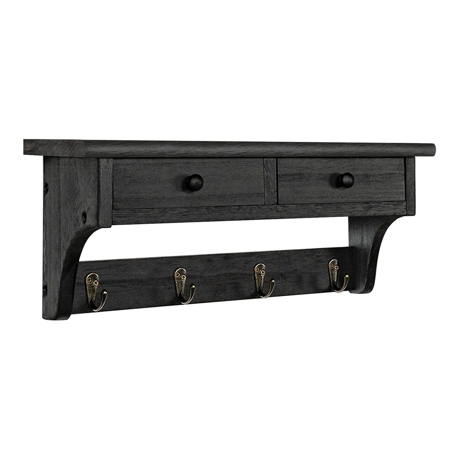 未标题-1 Emfogo Rustic Wood Wall Coat Rack with Shelf & 4 Hooks – Entryway Organizer - Image 1