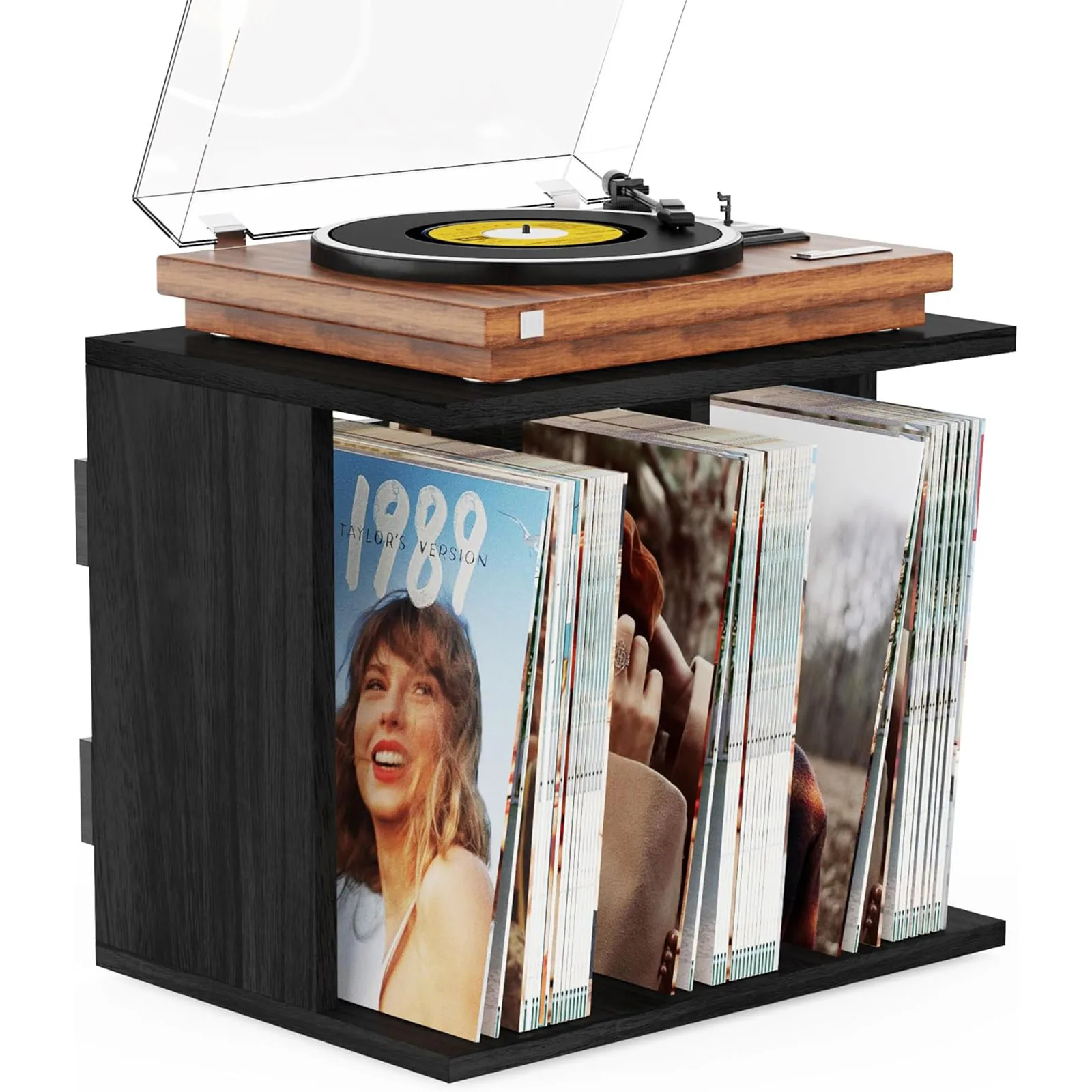未标题-1 Wall Mount Vinyl Record Storage, 3-Compartment Vinyl Record Holder Holds Up to 100 Albums, - Image 1