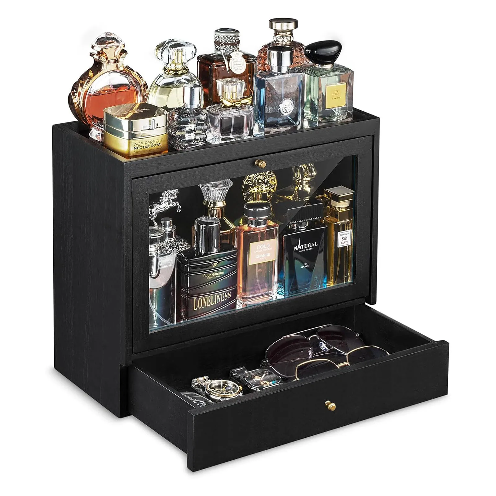 未标题-1-恢复的 Metal & Wooden Vinyl Record Holder, 3-Compartment Record Player Stand for Albums, Books & Magazines - Image 1