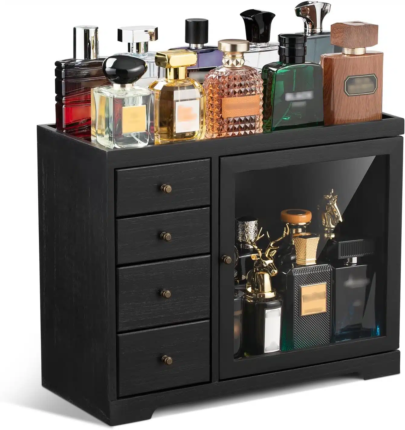 6a2147d1ca6969a079a3e08e7c4b3eb3ea32fd89d26677903875d.jpg Dinmligt Cologne Organizer for Men, 5 Tier Large Capacity organizador de perfumes, Wooden Dustproof Perfumes Organizer Cologne Stand with 4 Drawer Storage,Gifts Ideas for Loved ones - Image 1