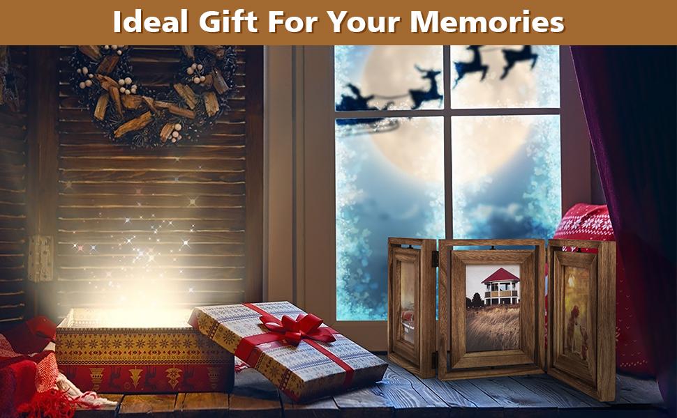 Rustic Wooden Hinged Folding Triple Picture Frame product details