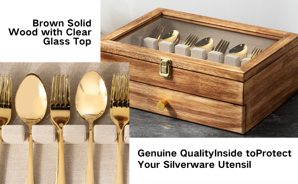 Emfogo Wooden Silverware Storage Box with Drawer, Flatware Organizer for Utensils product details