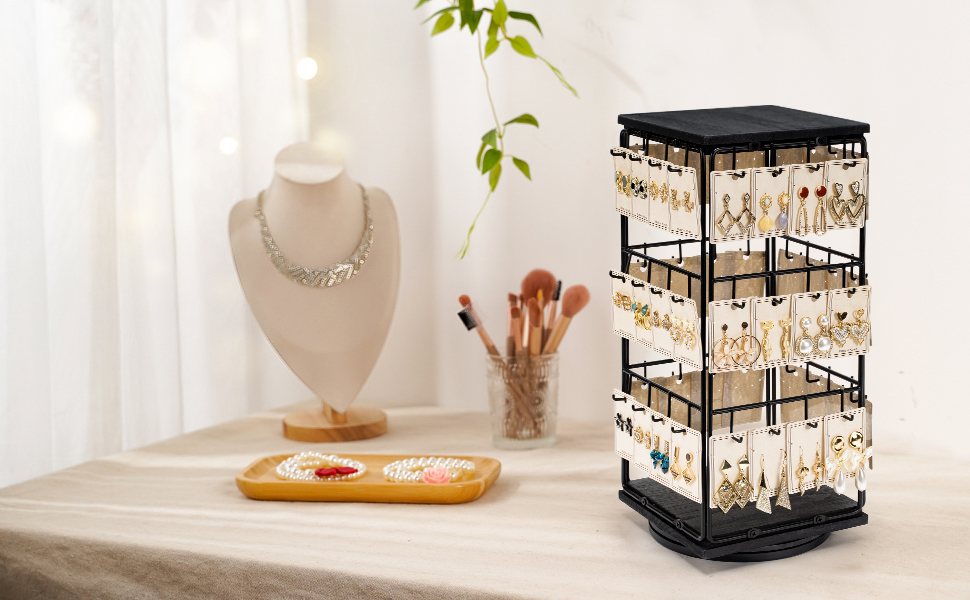 Emfogo Rotating Earring Display Stand, Wooden Jewelry Organizer product details