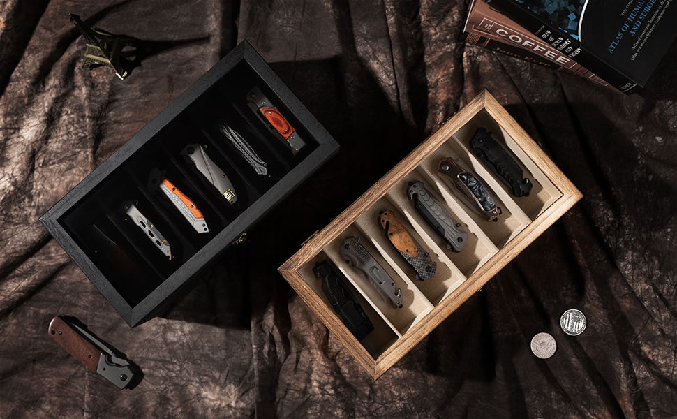 Emfogo Wooden Pocket Knife Display Case, Collector Storage Box for Men product details