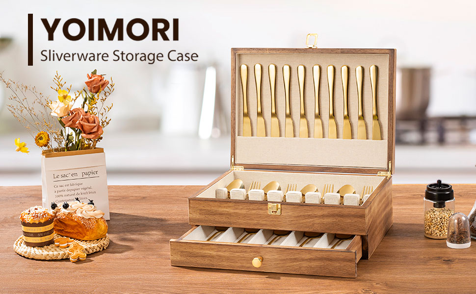 Emfogo Wooden Silverware Storage Box, Flatware Organizer for Utensils product details
