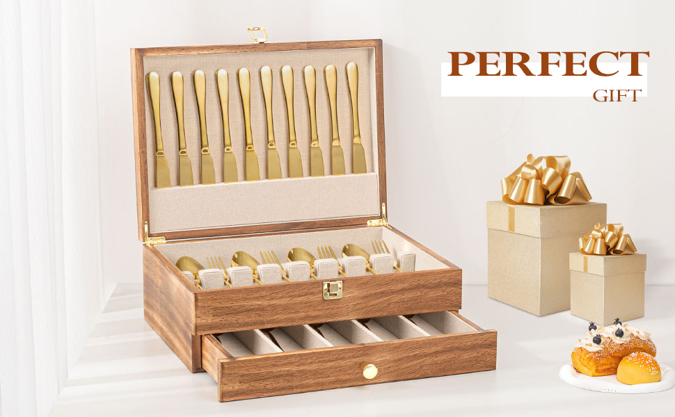 Emfogo Wooden Silverware Storage Box, Flatware Organizer for Utensils product details