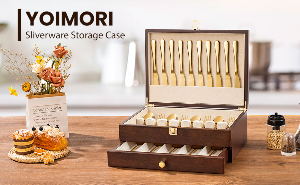 Emfogo Wooden Silverware Storage Box, Flatware Organizer for Utensils product details