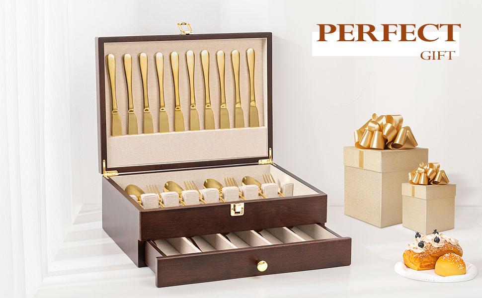 Emfogo Wooden Silverware Storage Box, Flatware Organizer for Utensils product details