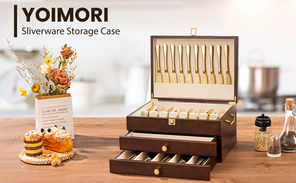 Emfogo Wooden Silverware Storage Box, Flatware Organizer for Utensils product details