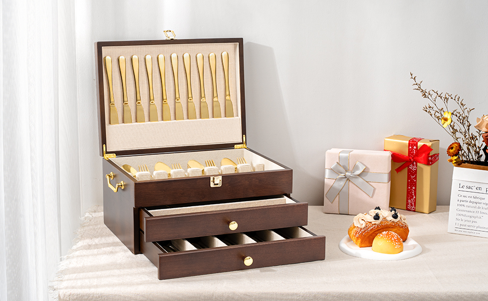 Emfogo Wooden Silverware Storage Box, Flatware Organizer for Utensils product details