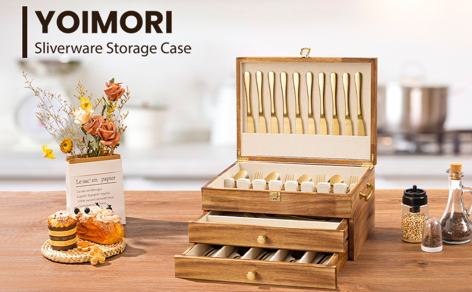 Emfogo Wooden Silverware Storage Box, Flatware Organizer for Utensils product details