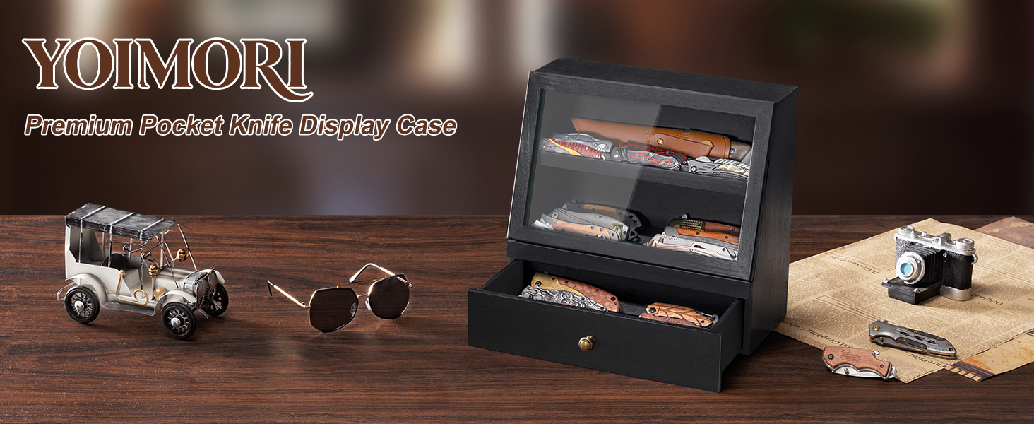 Emfogo Wooden Pocket Knife Display Case with Clear Lid product details