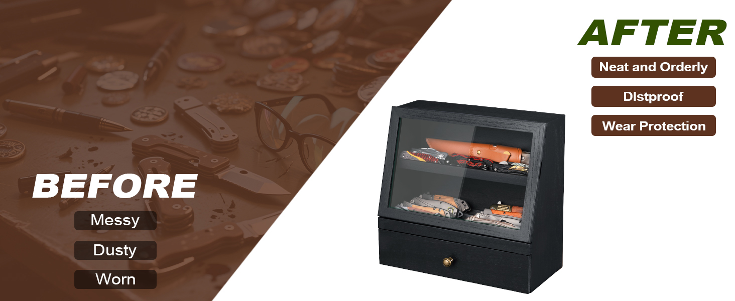 Emfogo Wooden Pocket Knife Display Case with Clear Lid product details