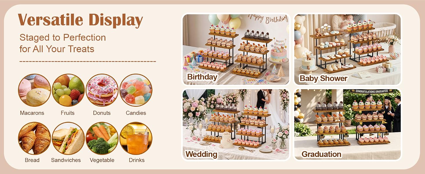 Display a variety of desserts and foods product details
