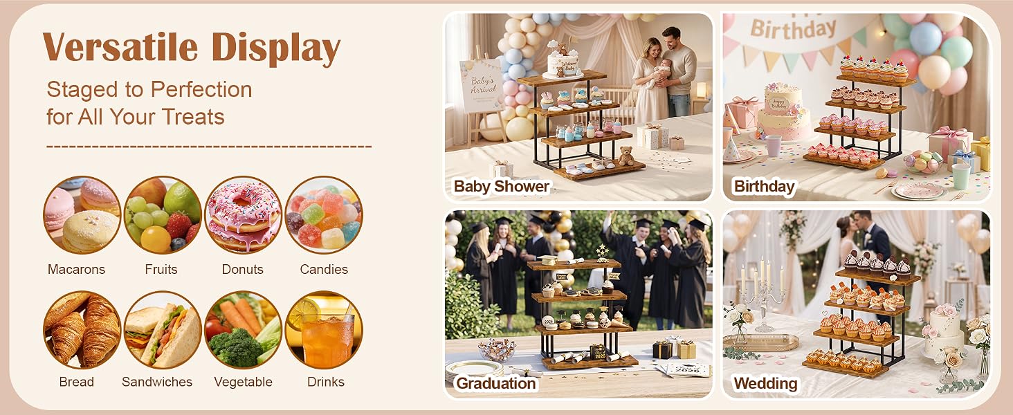 Display a variety of desserts and foods product details