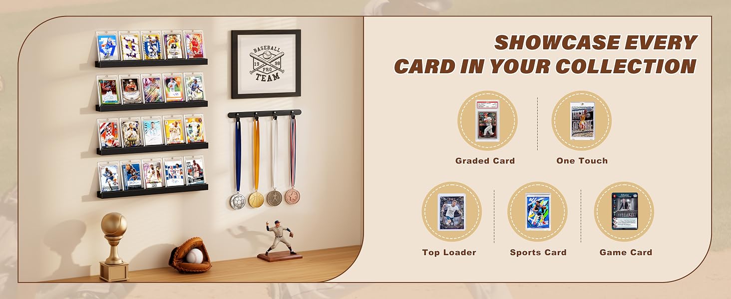 Trading Card Display Shelf for Wall Graded Card Display Wall Mounted, Sports Card Display Shelf product details