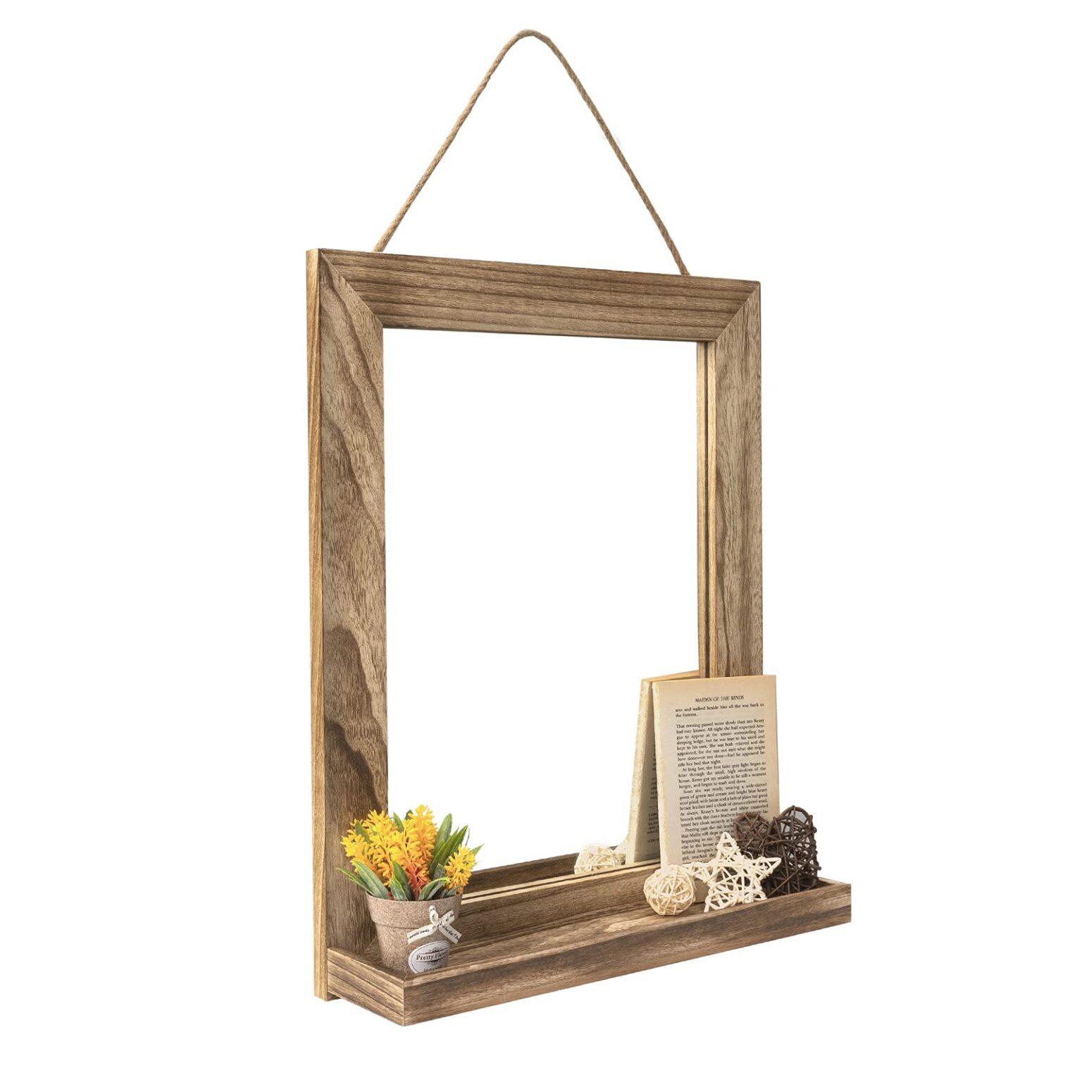 Emfogo Wall Mirror with Shelf, 20 x 16 inch Farmhouse Decor Wall Mirror Hanging for Bathroom, Vanity, Bedroom, Entryway, Living Room