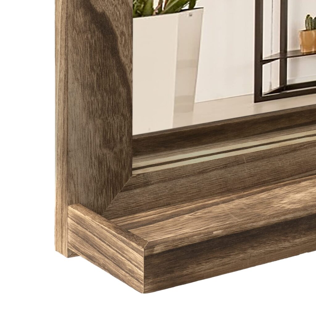 Emfogo Wall Mirror with Shelf, 20 x 16 inch Farmhouse Decor Wall Mirror Hanging for Bathroom, Vanity, Bedroom, Entryway, Living Room
