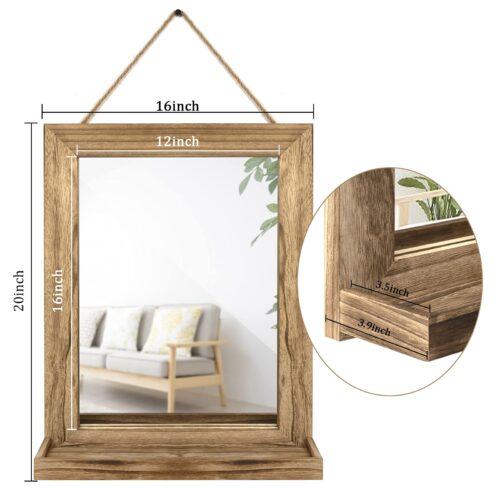 Emfogo Wall Mirror with Shelf, 20 x 16 inch Farmhouse Decor Wall Mirror Hanging for Bathroom, Vanity, Bedroom, Entryway, Living Room