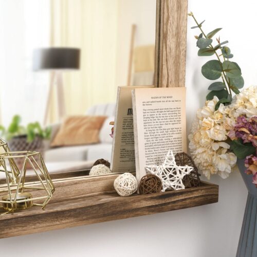 Emfogo Wall Mirror with Shelf, 20 x 16 inch Farmhouse Decor Wall Mirror Hanging for Bathroom, Vanity, Bedroom, Entryway, Living Room