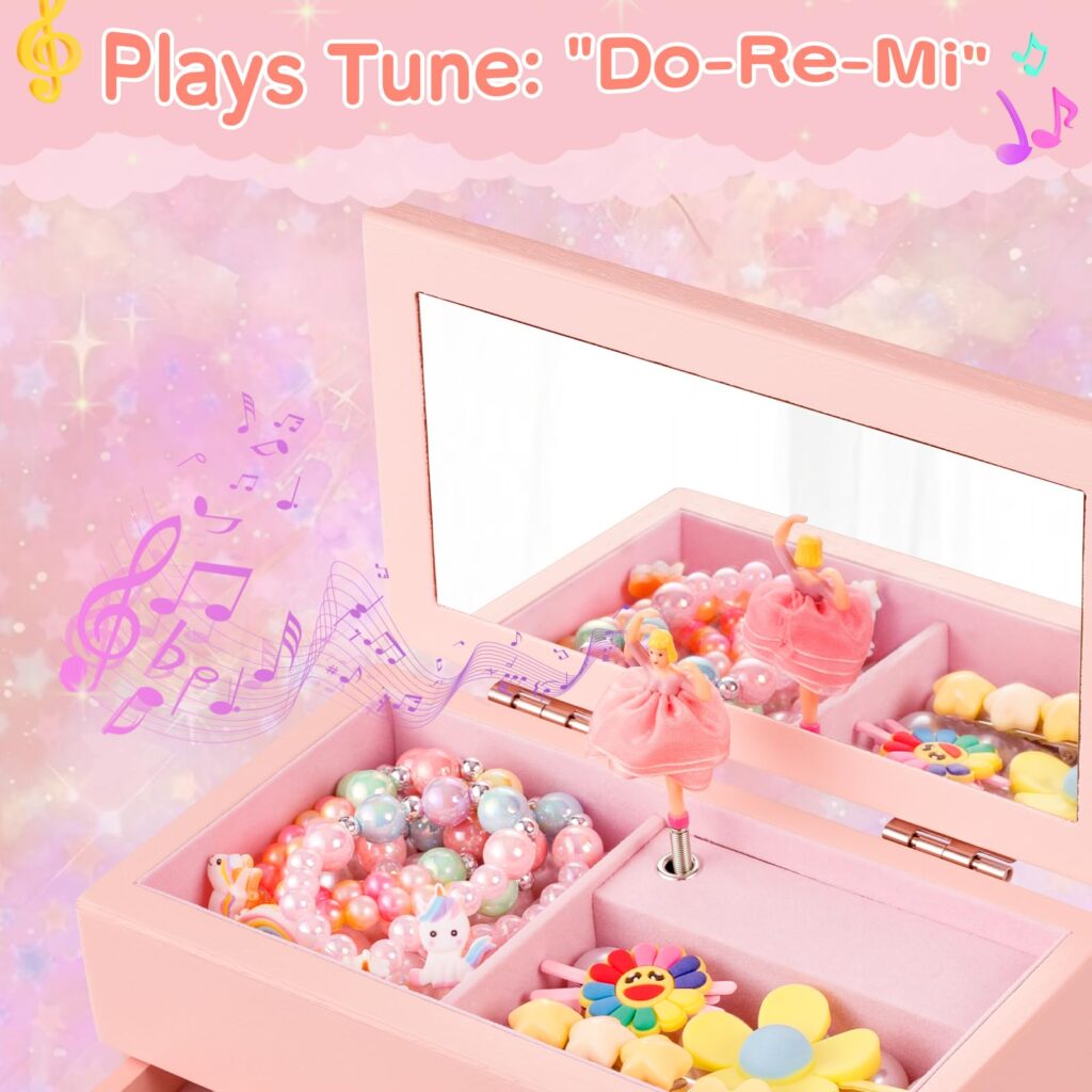 Emfogo 4-Layer Musical Jewelry Box for Girls with Spinning Dancer