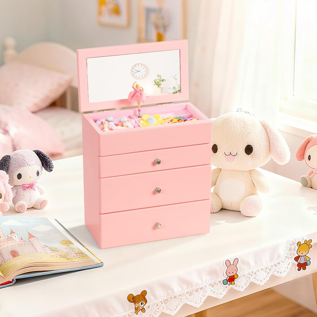 Emfogo 4-Layer Musical Jewelry Box for Girls with Spinning Dancer