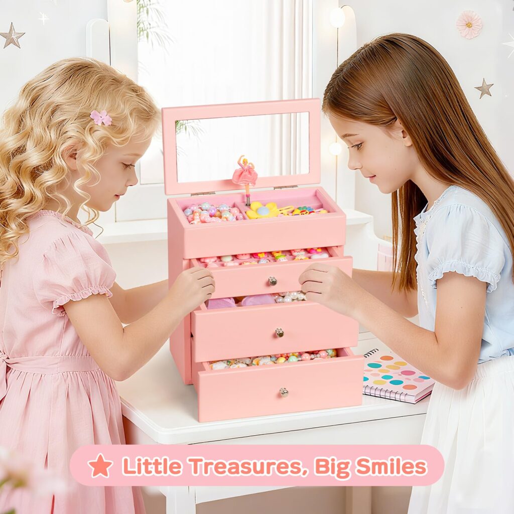 Emfogo 4-Layer Musical Jewelry Box for Girls with Spinning Dancer