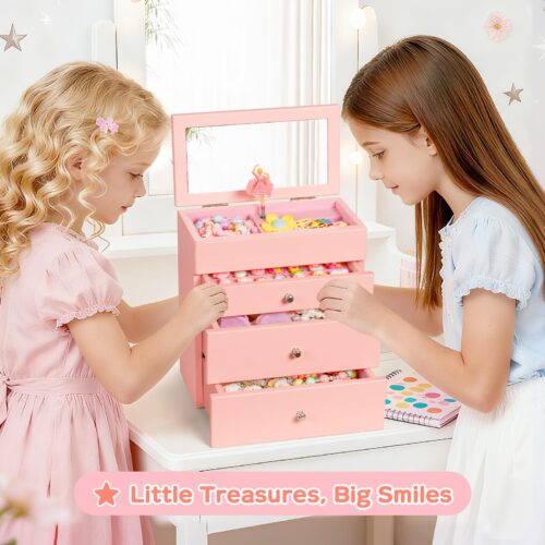 Emfogo 4-Layer Musical Jewelry Box for Girls with Spinning Dancer