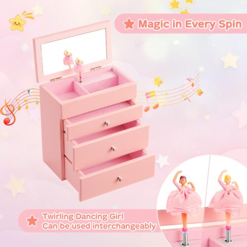 Emfogo 4-Layer Musical Jewelry Box for Girls with Spinning Dancer