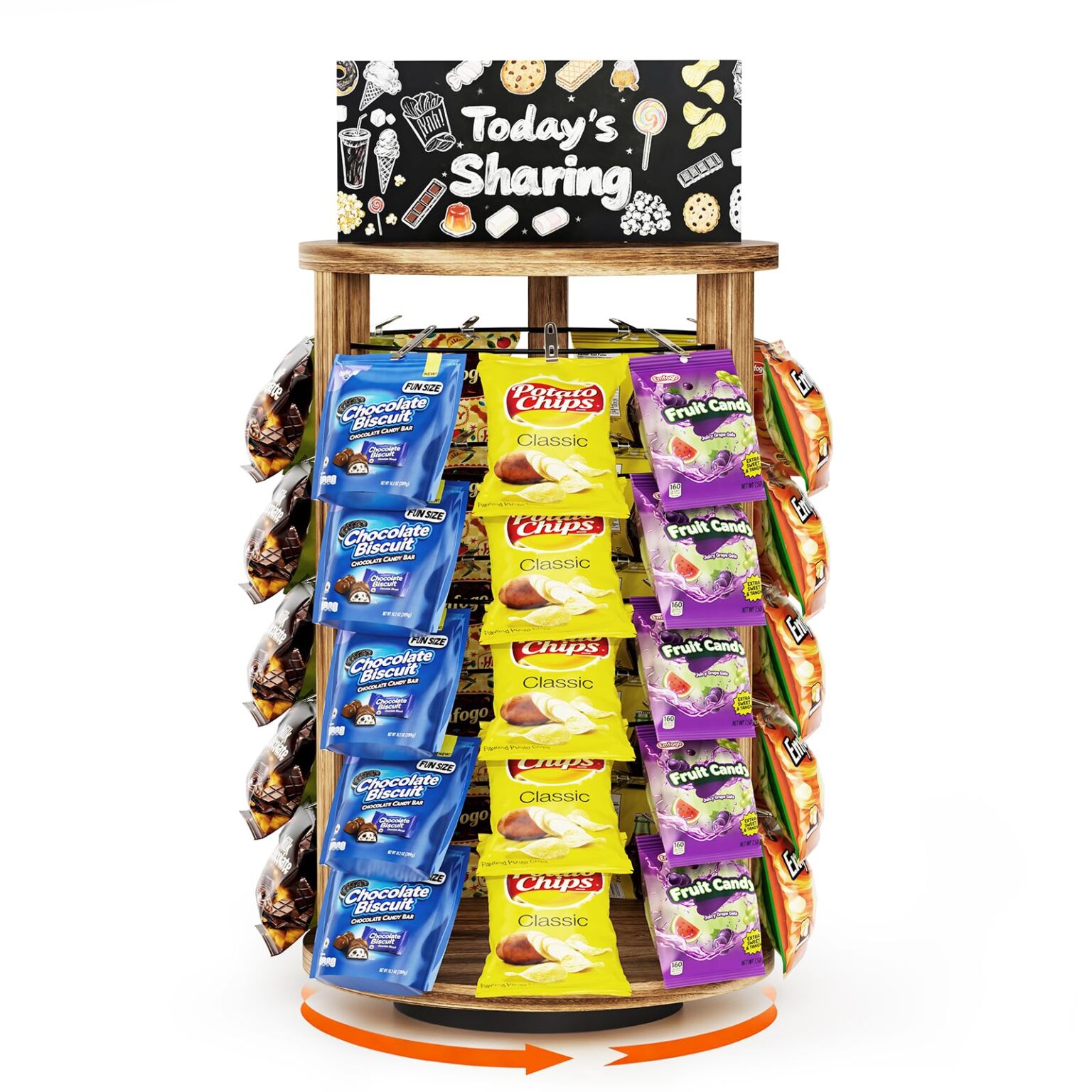 Emfogo 5-Tier Rotating Chip Rack Display Stand with 50 Clips