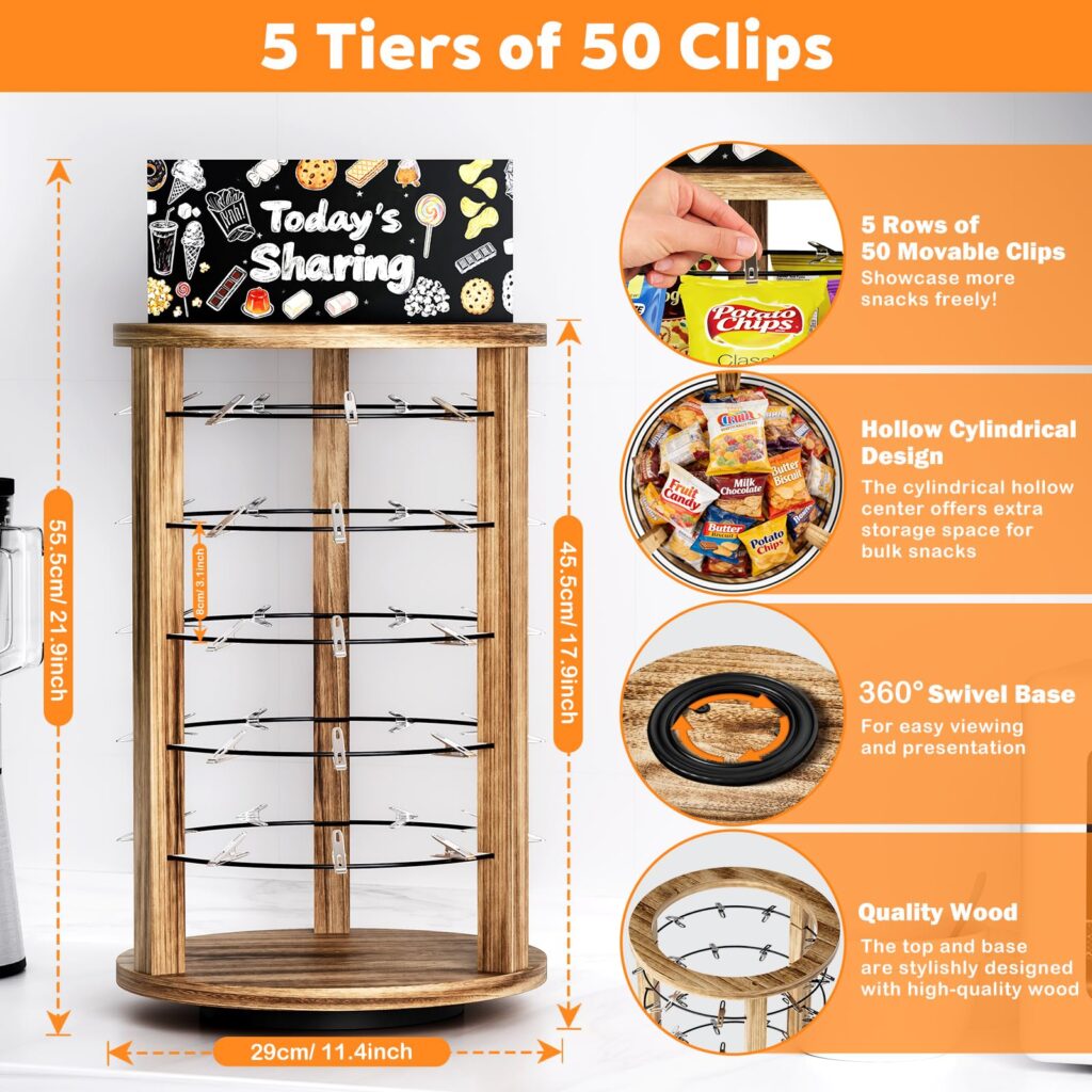 Emfogo 5-Tier Rotating Chip Rack Display Stand with 50 Clips