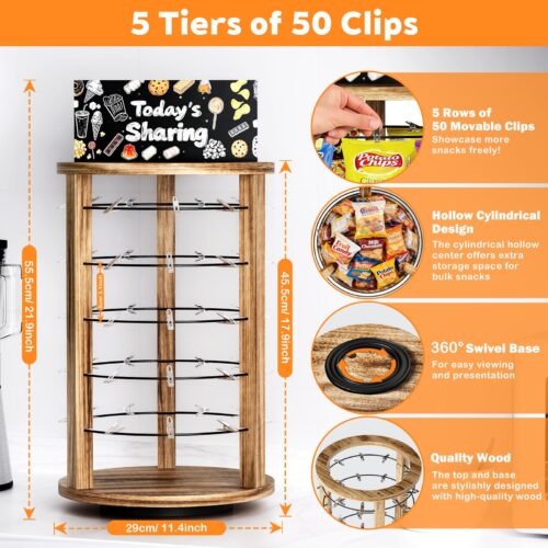 Emfogo 5-Tier Rotating Chip Rack Display Stand with 50 Clips