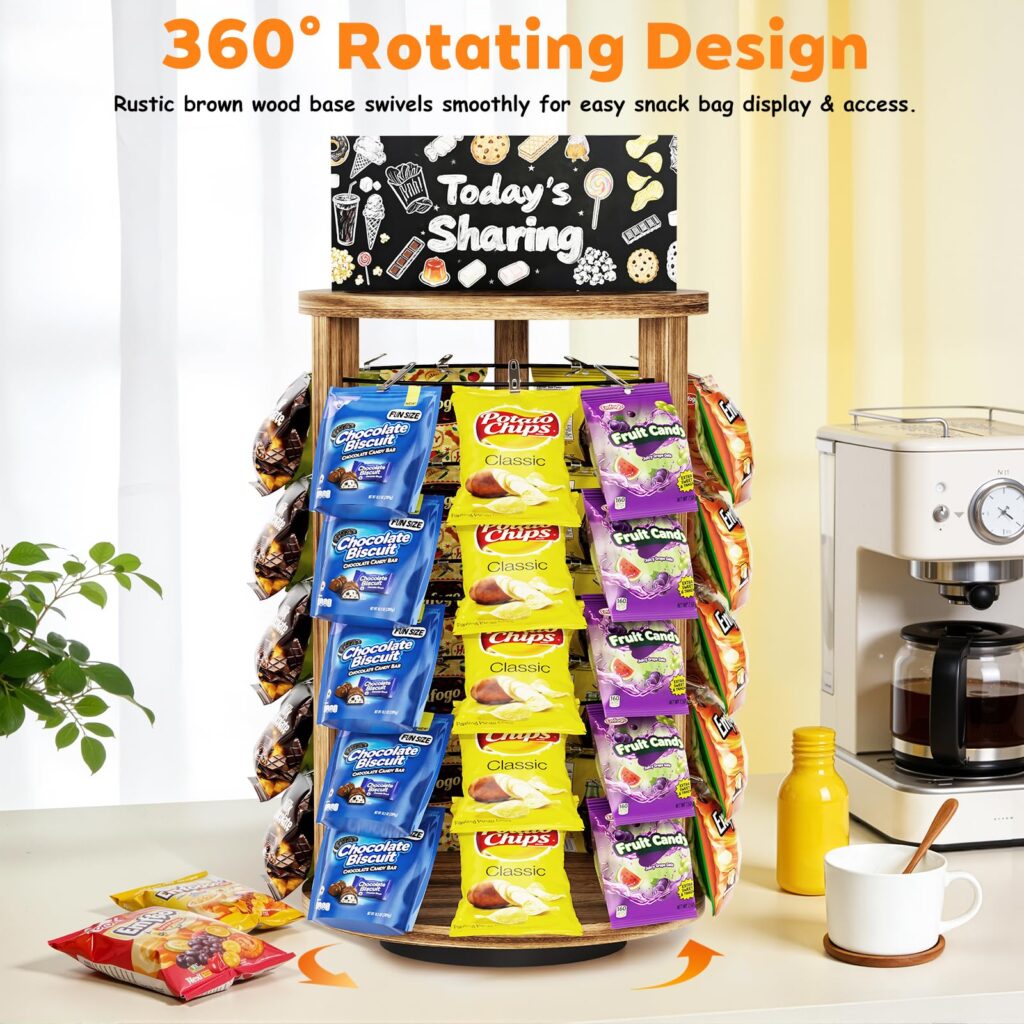 Emfogo 5-Tier Rotating Chip Rack Display Stand with 50 Clips