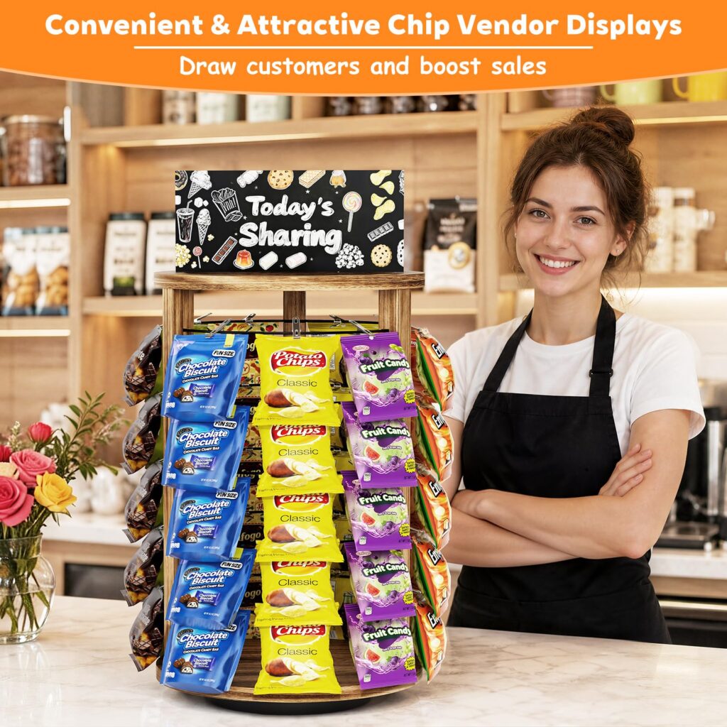 Emfogo 5-Tier Rotating Chip Rack Display Stand with 50 Clips