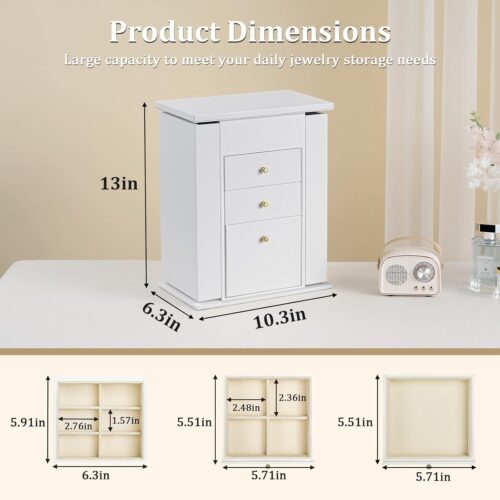 Emfogo Large Faux Leather Jewelry Box with Mirror – 4 Tier Organizer with Drawers & Necklace Hooks - Image 3