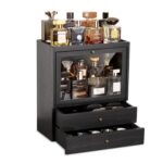 Emfogo 4-Tier Vertical Wood Cologne Organizer for Men, Dustproof Large Capacity Perfume Stand with Double Drawers, Ideal Gift
