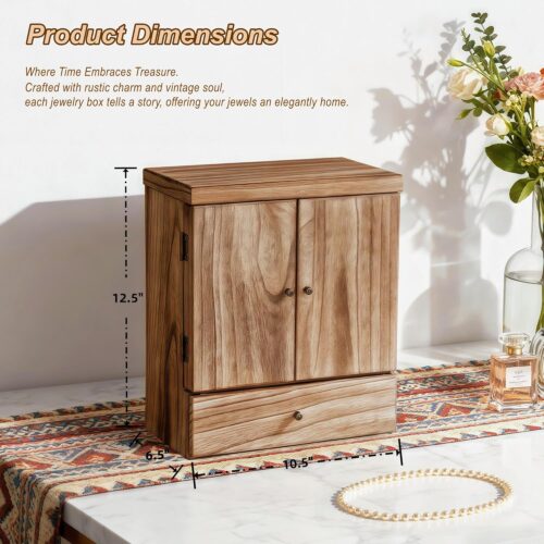 Emfogo 6-Tier Wooden Jewelry Box with Mirror, Large Rustic Jewelry Organizer for Rings, Necklaces & Watches - Image 3