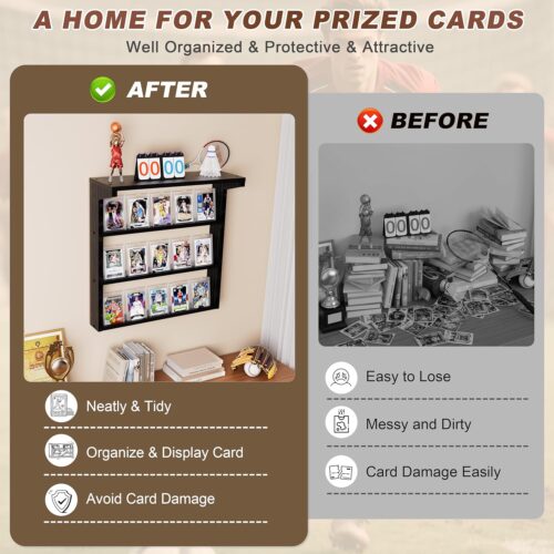 Emfogo Wall-Mounted Trading Card Display Stand – 3 Tier Wooden Holder for Graded Sports Cards - Image 5