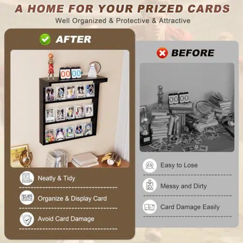 Emfogo Wall-Mounted Trading Card Display Stand – 3 Tier Wooden Holder for Graded Sports Cards - Image 5