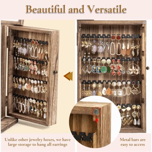 Emfogo 6-Tier Wooden Jewelry Box with Mirror – Large Rustic Organizer for Women - Image 6