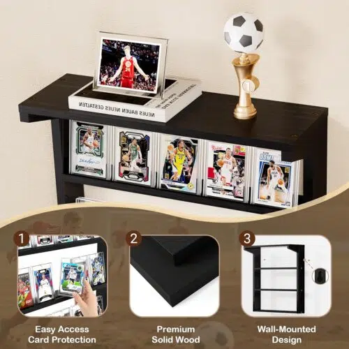 Emfogo Wall-Mounted Trading Card Display Stand – 3 Tier Wooden Holder for Graded Sports Cards - Image 4