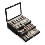 Emfogo 3-Tier Pocket Knife Display Case with Real Glass Window, Knife Storage Organizer Box, Ideal Men's Gift