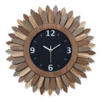 Rustic Wood Boho Sunburst Silent Wall Clock, Battery Operated Non Ticking Decor Clock for Home Decor