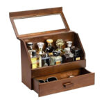Wooden Cologne Organizer for Men with Drawer – Dustproof Perfume Display Stand