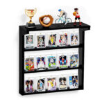Emfogo Wall-Mounted Trading Card Display Stand – 3 Tier Wooden Holder for Graded Sports Cards