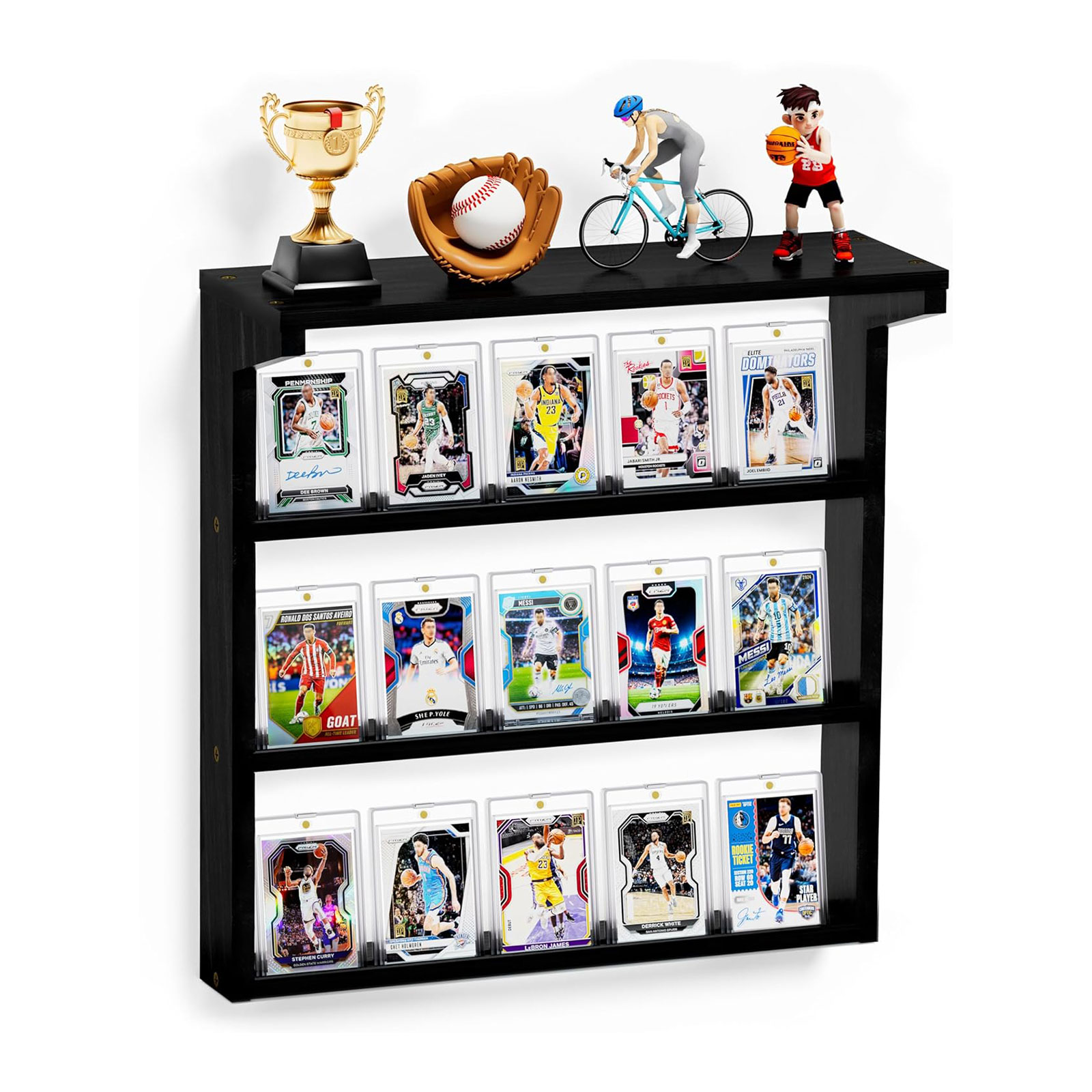 未标题-1 Emfogo Wall-Mounted Trading Card Display Stand – 3 Tier Wooden Holder for Graded Sports Cards - Image 1