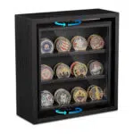 Emfogo Rotating Challenge Coin Display – Double-Sided Wooden Holder for 33 Coins